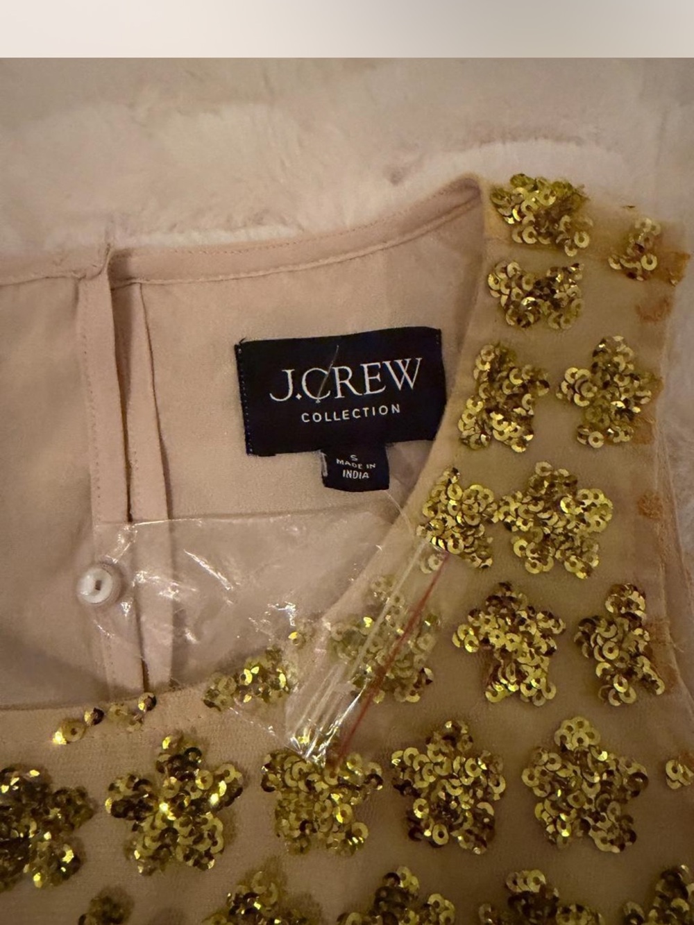 NWT J.Crew Embellished STARS Sequin Peplum Top - Gold on Cream - Picture 3 of 10